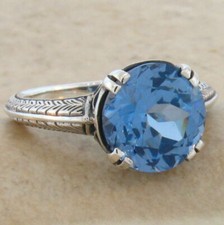 CLASSIC ART DECO STYLE 925 STERLING SILVER 4.5 Ct SIMULATED AQUAMARINE RING 481X