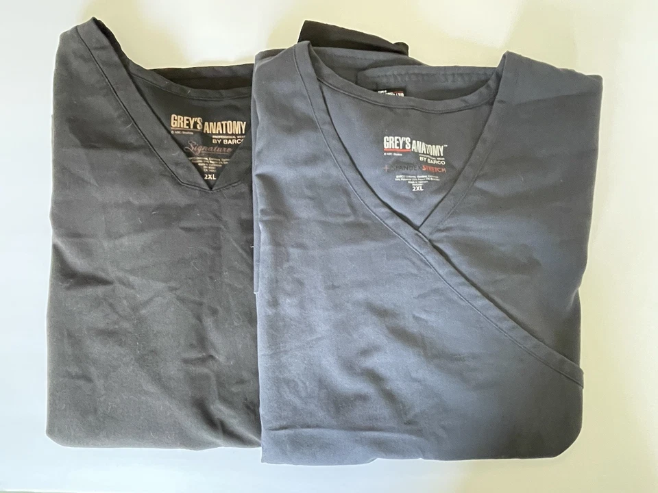 Grey's Anatomy Barco  Scrub Tops V-Neck Lot of 2 Solid Black & Gray Plus Sz 2XL - Image 2 of 4