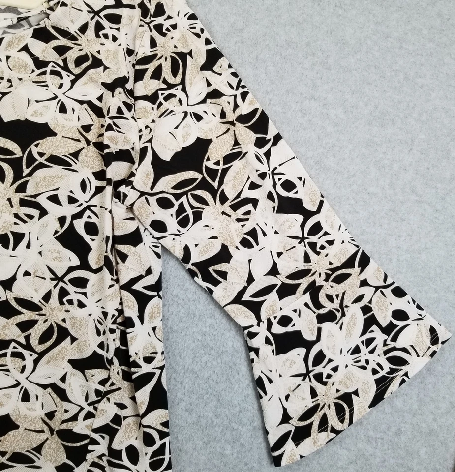 Camiseta deportiva elástica Erin London Top para mujer grande L negra beige blanca floral manga 3/4 Foto 3 de 4