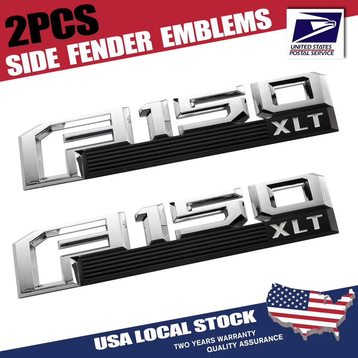 2pcs F150 XLT Emblems Fender Badges 3D for F-150 XLT Black Genuine New