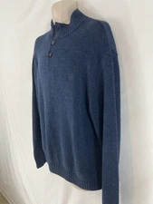 Chaps Mens L Navy Blue Mid-Weight Cotton Knit Henley Sweater