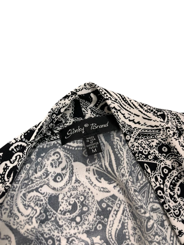 Cárdigan Suéter Marca Slinky Para Mujer Mediano Blanco Negro Estampado Paisley Frente Abierto Foto 4 de 4