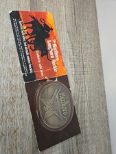 Vintage 80s Marlboro Logo Brass Belt Buckle Longhorn Bull Star Oval Promotional