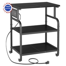 Printer Stand 3 Tier Rolling Cart with Wheels Adjustable Shelf Power Outlet