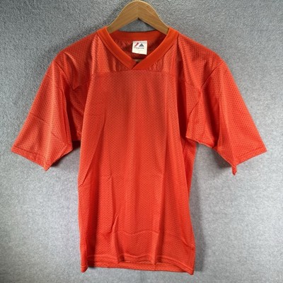 Vintage Majestic Football Practice Jersey Youth Medium Orange V Neck Mesh USA