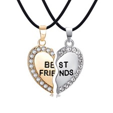Best Friends Necklace for 2 BFF Broken Heart Necklace Rhinestone Bestfriends Eng