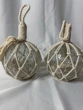 Set of 2 Nautical Glass Rope Lanterns w/ LED Lights – Beach Coastal Decor