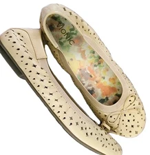 Vionic Kensley Flats Sz 9 Tan Yellow Leather Perforated Ballet Shoes Bow Comfort