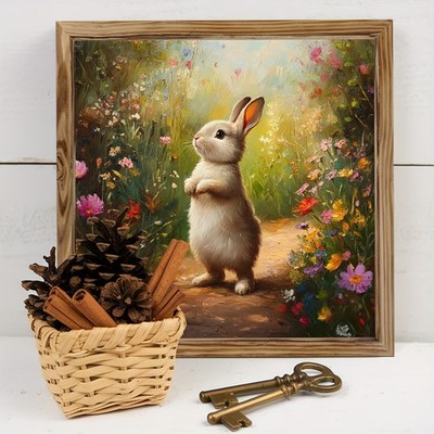 Vintage Farmhouse Distressed Wooden Plaque Floral Bunny Easter Wall Art Decor