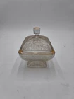 Vintage Depression Glass Candy Dish w/Lid Square Acorn &Leaves Design