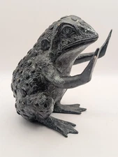 Vintage Cast Brass/Bronze Toad Statue 6.5” Tall, 2.8 lbs Chinese Lucky Garden