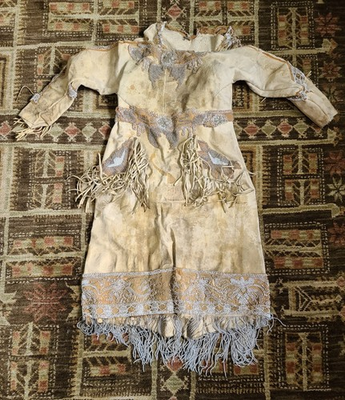 #ad Antique Native American Beaded Deer Hide Buckskin Leather Girls Dress $550.00