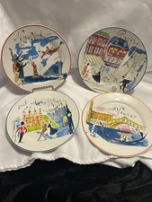 Rosanna Bon Voyage Salad Dessert Plates New York, London, Paris, Venice Set of 4