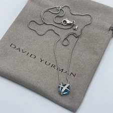 David Yurman Cable Wrap Blue Topaz & Diamonds Necklace 16"-17"