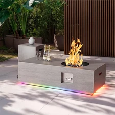 48" LED Rectangular Propane Fire Pit, Hidden Tank Table, Grey with RGB