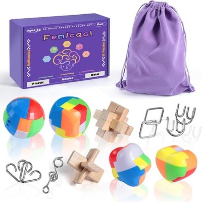 Brain Teaser Puzzles for Adults and Kids, 10Pcs Puzzle Games Set, 3D Wooden... 
