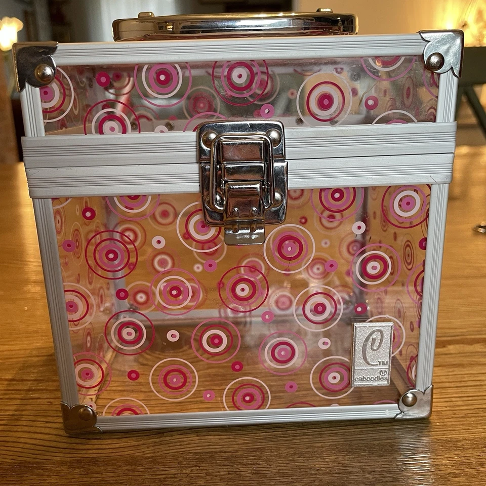 "Caja de almacenamiento de joyas cosméticas Y2K vintage con caboodles rosa transparente 4,5""x 6""" Foto 4 de 4