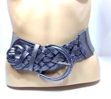 Motif 56, Wide Gray Braided Leather Belt, with Elastic Waist.
