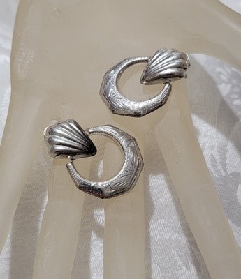 VINTAGE 925 HAN BRANDMARK DANGLE DESIGNED HOOP STYLE POST BACK EARRINGS