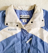 Columbia Mujer Azul Blanco Forrado de Vellón Invierno Chaqueta de Esquí Abrigo Parka L Grande