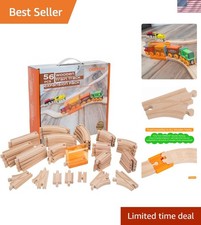 Compatible 56-Piece Wooden Train Track Expansion Set for Young Engineers