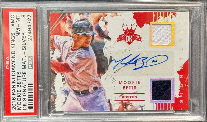 2016 PANINI DIAMOND KINGS DK SIGNATURE MATERIALS MOOKIE BETTS /299 PSA 8