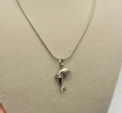 Sterling Silber Delfin Anhänger Halskette 17'' Kette Küste gestempelt