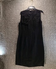 Adrienne Vittadini Women's Linen Shift Dress Size 4 Black Side Zip Back Keyhole
