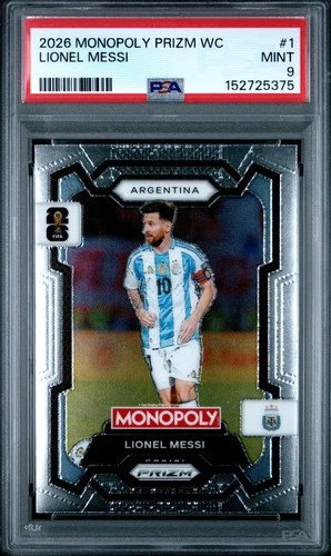 2026 PANINI MONOPOLY PRIZM FIFA WORLD CUP #1 LIONEL MESSI PSA 9