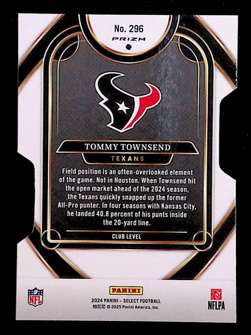 Tommy Townsend 2024 Panini Select Silver Prizm Die Cut #296 Houston Texans