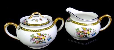 Noritake Japan Porcelain Pheasant Mulitcolor 3 1/4'' Creamer & Sugar Bowl 1921-