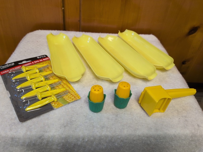 Corn Dishes and Holders - 15 Piece 4 Dishes, 8 Holders, Salt & Pepper, Butterer