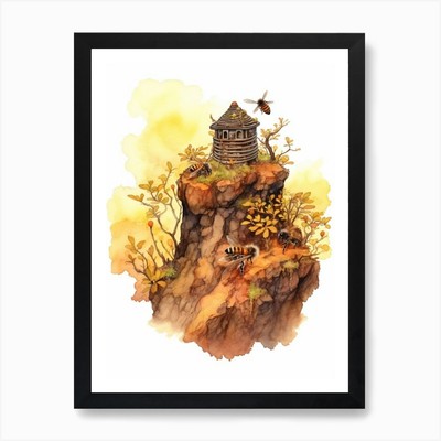 Chocolate Mining Bee Beehive Waterc Framed Wall Art Poster Canvas Print Picture
