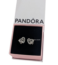 Image of New 100% Authentic PANDORA 925 Entwined Heart Butterfly Stud Earrings 294476C01