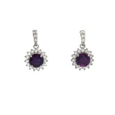 925 Solid Silver Purple Amethyst Round Stud Dangly Earrings AE20272CZ/AM Boxed