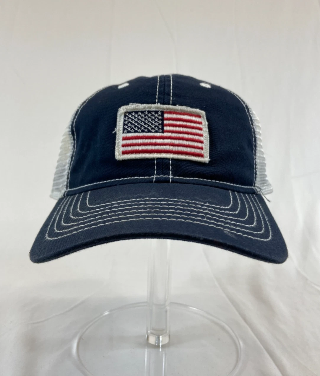 American Flag Baseball Cap Strapback Hat Patriotic Navy Mesh Back Outdoor Casual