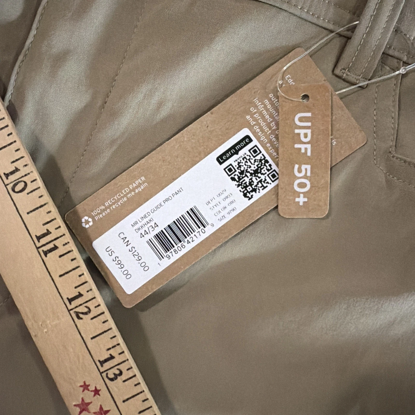 Eddie Bauer First Ascent Fleece Lined Pants Mens 44x34 Khaki Tan Guide Hike- New