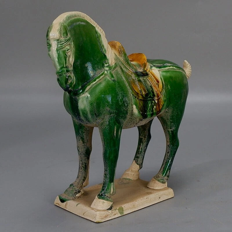 Estatua china Tang tricolor cerámica esmaltada porcelana verde caballo de guerra modelo Foto 3 de 4