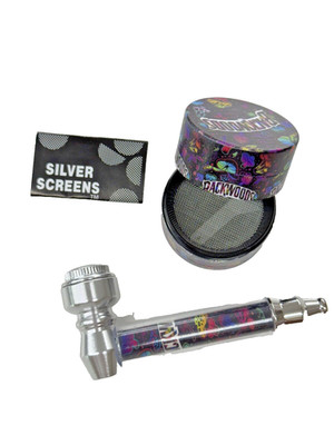 Set BACKWOODS METAL Smoking Pipe w/Lid And Grinder Tobacco Pipe Metal pipe