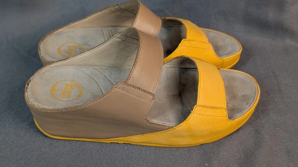 FITFLOP 尺寸 7 双条双带拖鞋凉鞋黄色棕褐色 S5 — 第 4/4 张图片