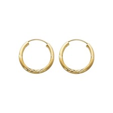 14K Yellow Gold 2mm Diamond Cut Hoop Earrings for girls