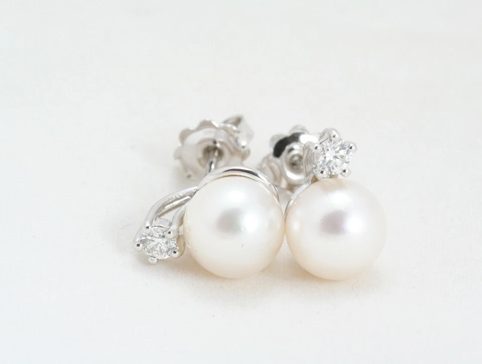 Damen Ohrringe Perlen & Diamanten aus Weißgold 18 KT Neu - Bild 4 von 4