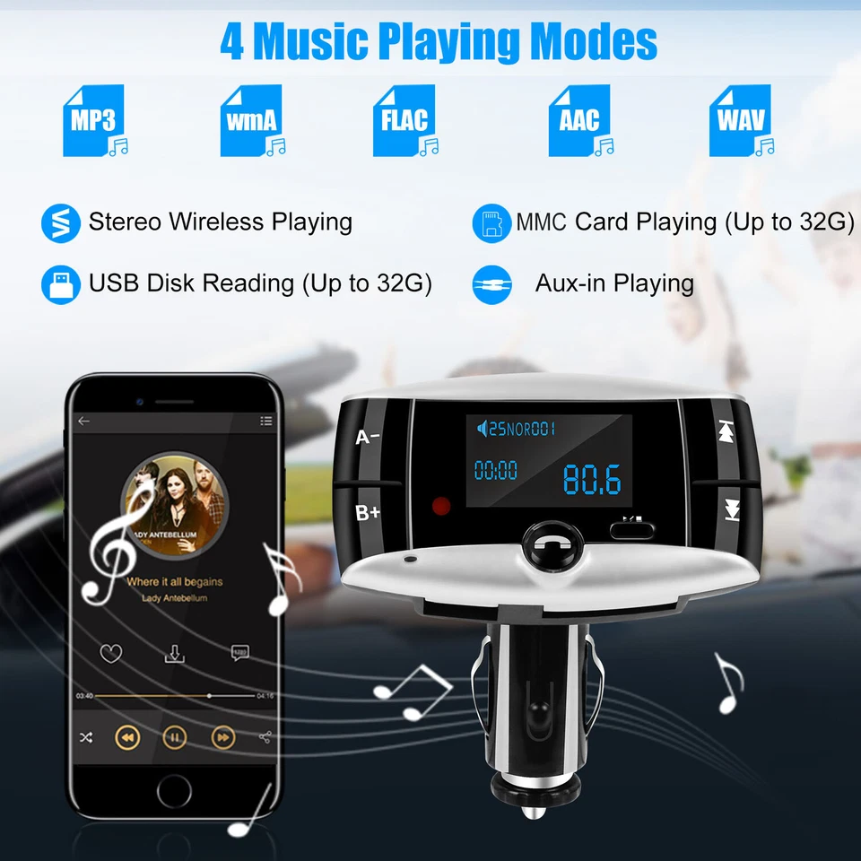 Kit modulador transmissor Bluetooth FM carro MP3 player mãos livres SD USB com controle remoto - Imagem 3 de 4