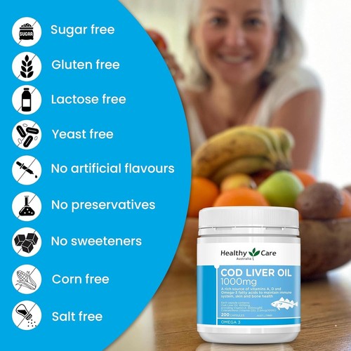 Health Care Cod Liver Oil 1000Mg - 200 Softgel Capsules, Blue | Maintains Immun - Picture 3 of 7
