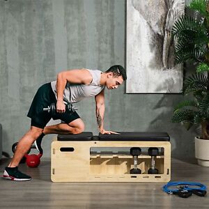Soozier Wood Incline Weight Bench with Dumbbell Rack and Resistance Bands