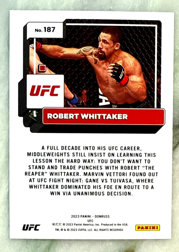 Robert Whittaker 2023 Panini Donruss UFC Middle Weight Purple Flood Card #187 - Image 4 of 4