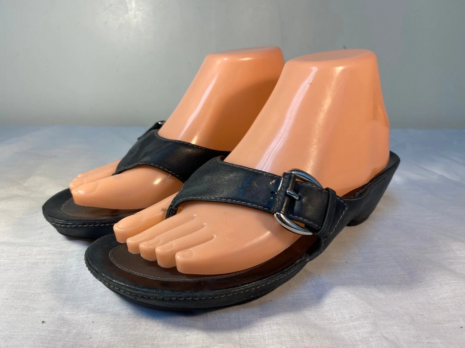 Ecco sandali infradito donna pelle nera zeppa comodi EU 39 (US 8 8 5)