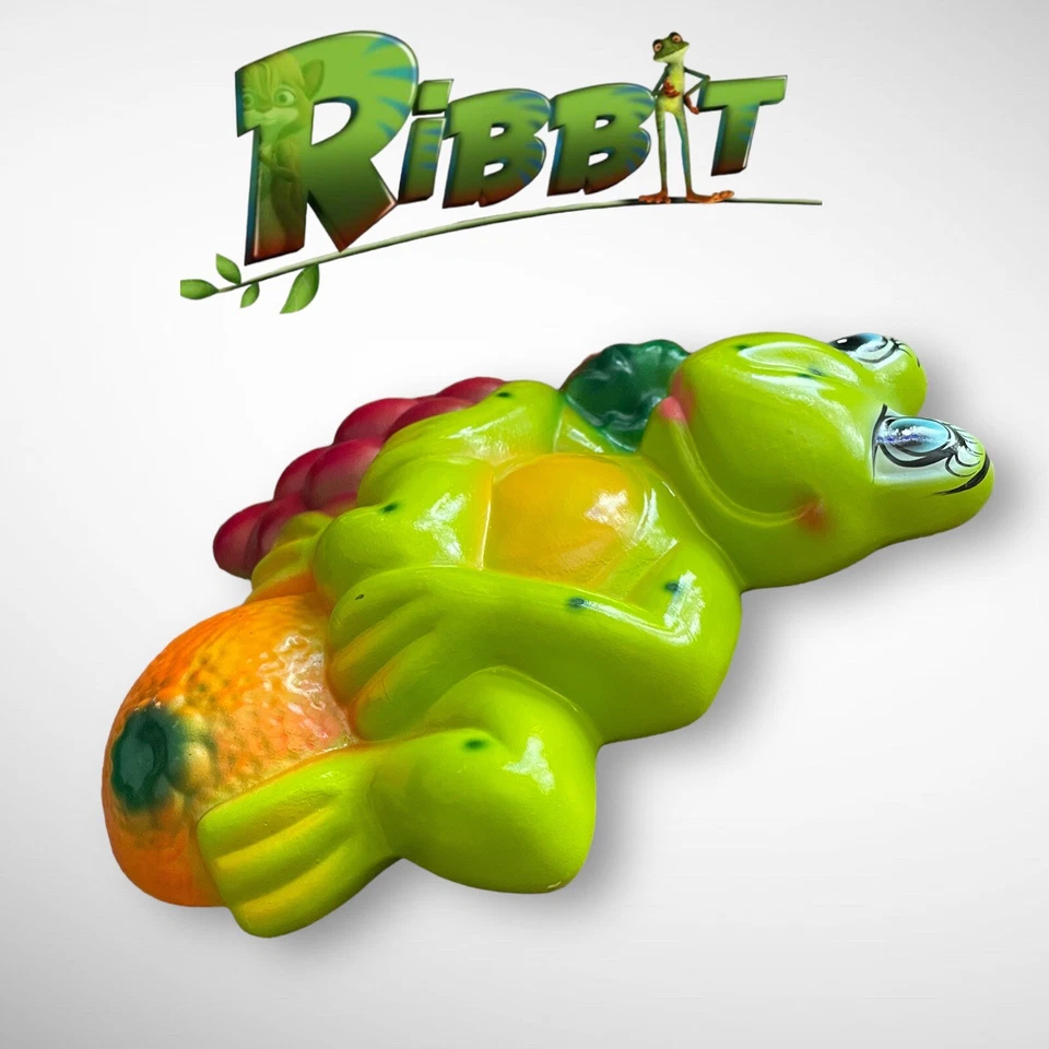 复古 3D 树蛙 带水果橙色草莓墙艺术斑块 热带 — 第 4/4 张图片