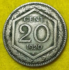 REGNO V.E.III° 20 CENTESIMI 1920 RARA ESAGONO BB NICHELIO