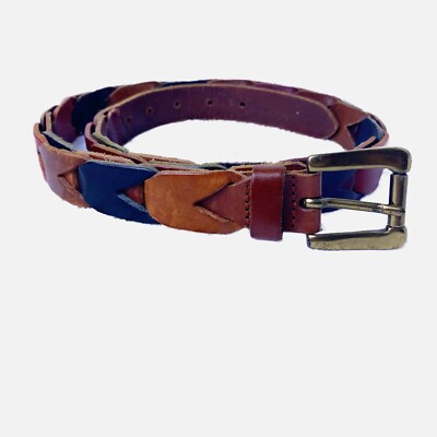 Vintage Fossil Multicolor Leather Belt Brass Buckle Size M  display picture 2